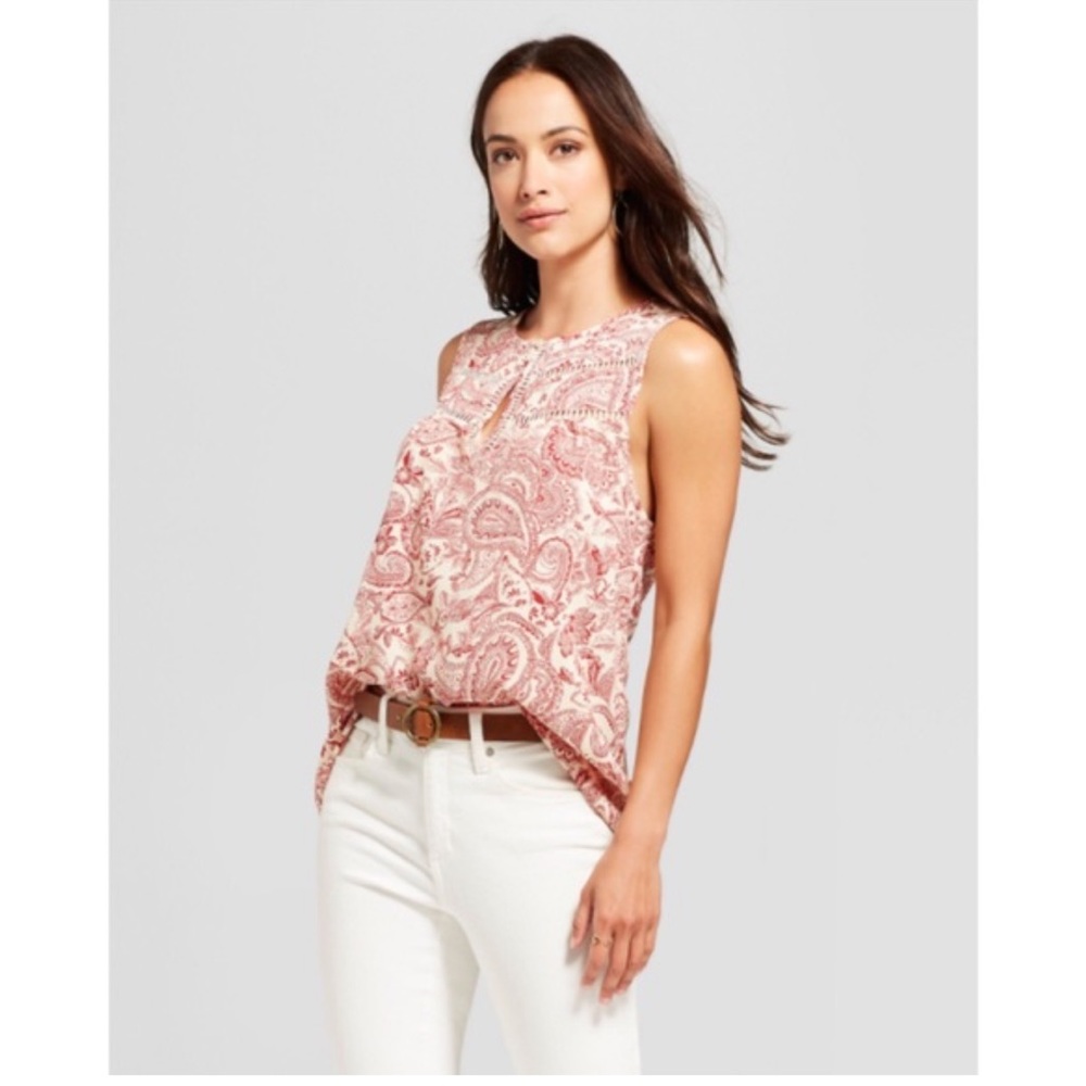 Knox Rose women’s S peasant boho sleeveless Red & Off white blouse - Picture 2 of 8